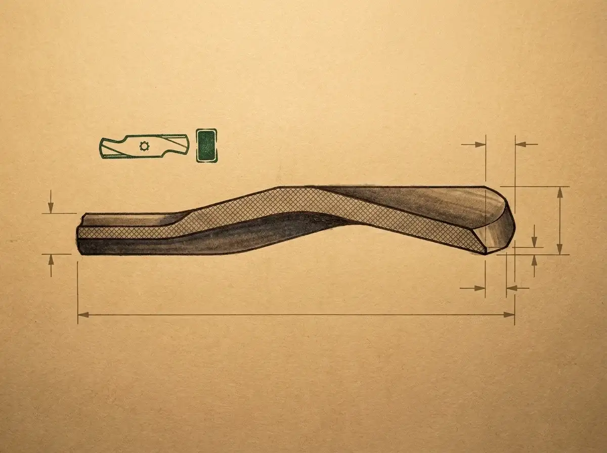 Illustrated cross-section study of a mower or edger blade